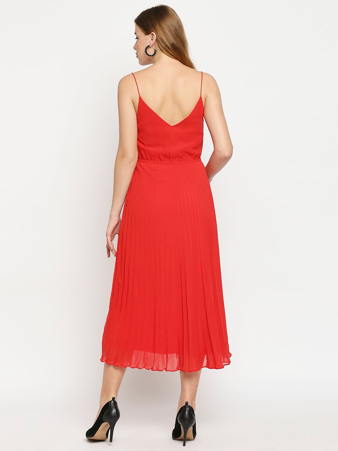 Red Pleated Embellished Dress - AaliyaIndia