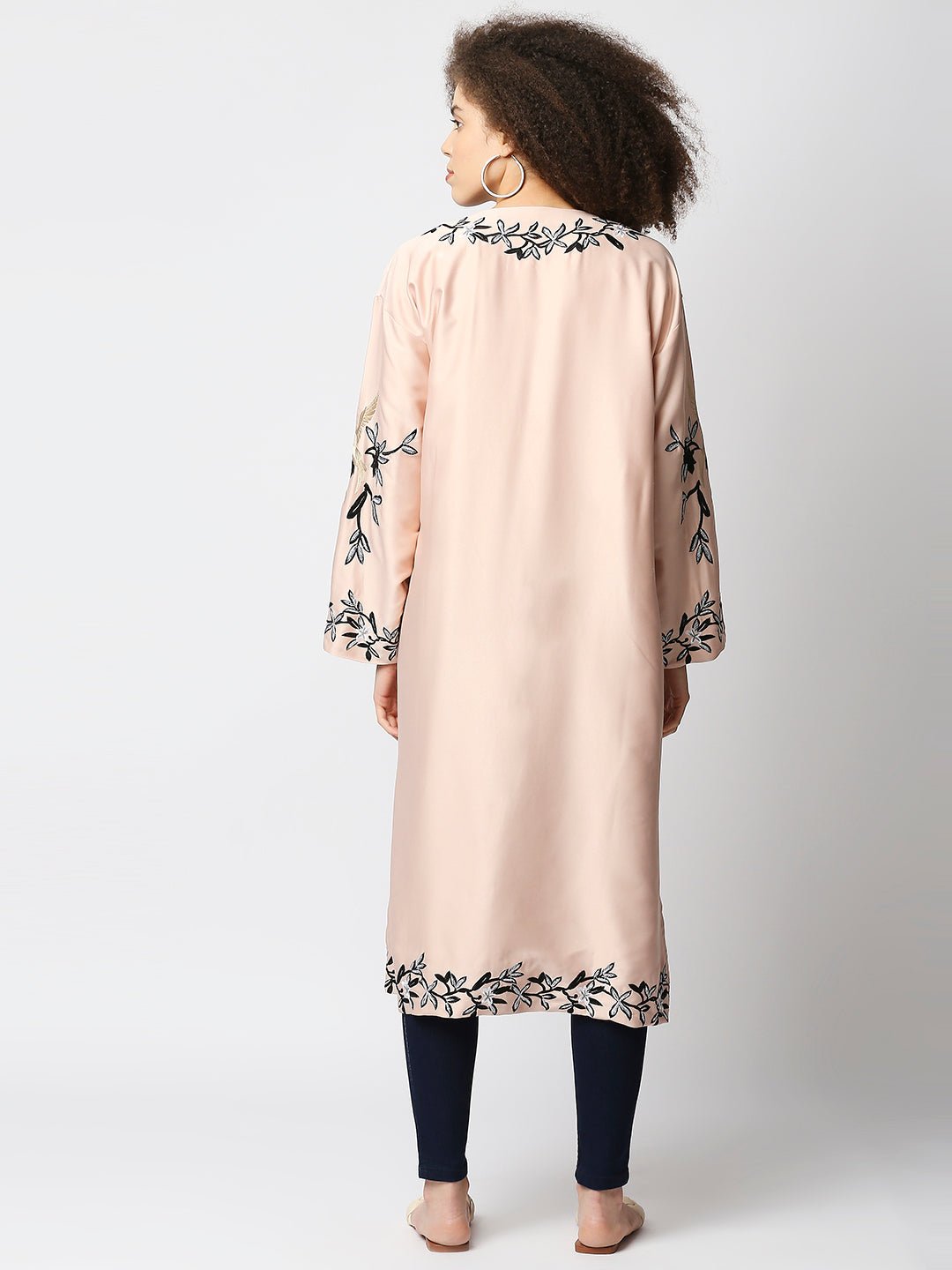 Rose Gold Embroidered Kimono Jacket - AaliyaIndia