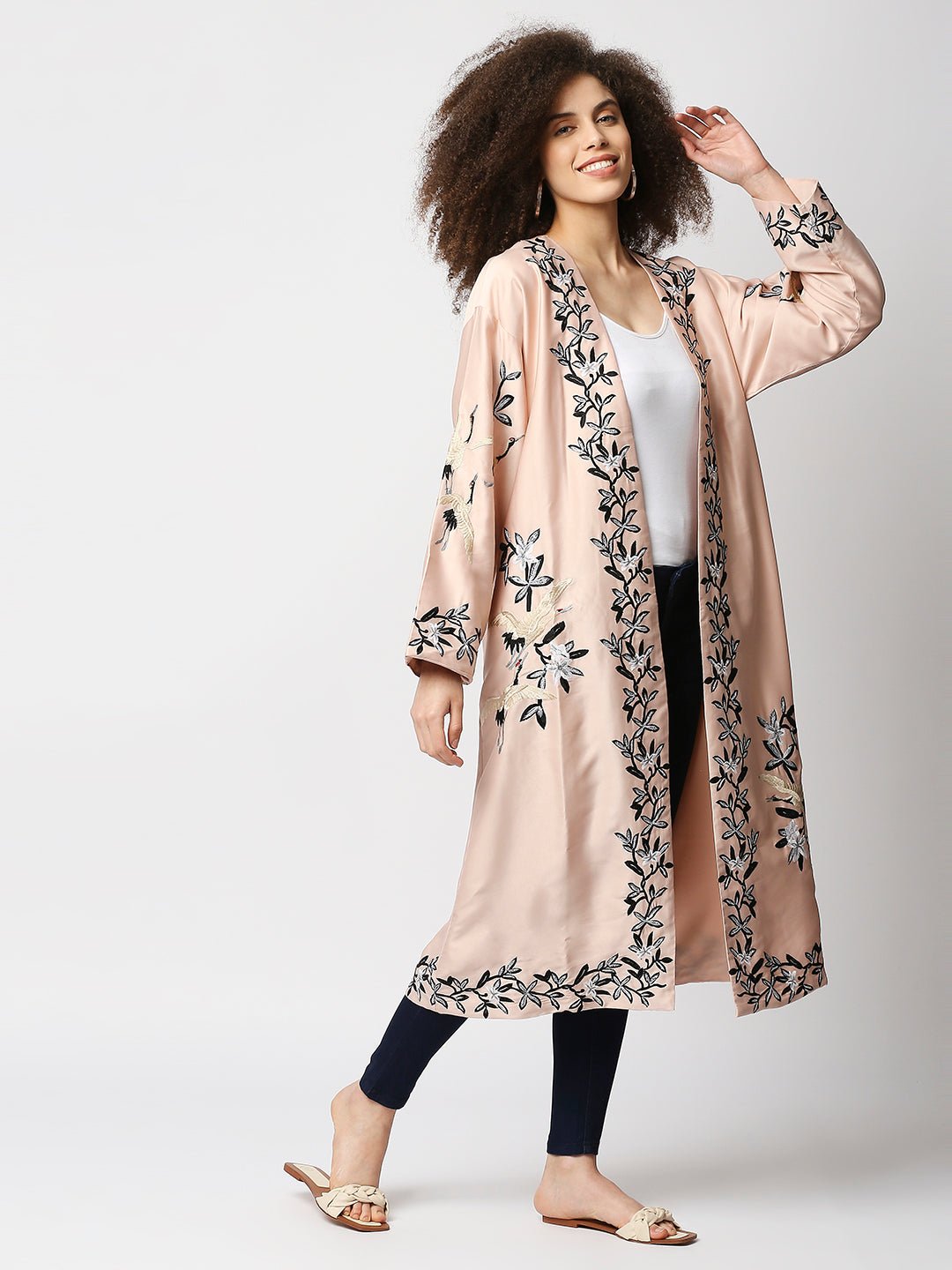 Rose Gold Embroidered Kimono Jacket - AaliyaIndia