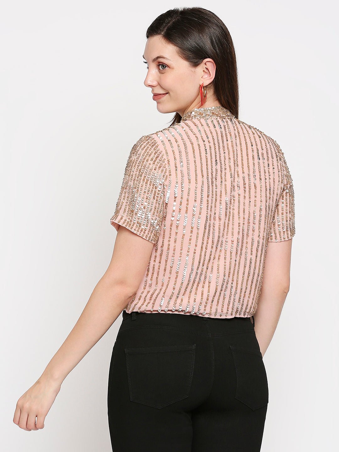 Rose-gold Premium Embellished Sequin Blouse Jacket - AaliyaIndia