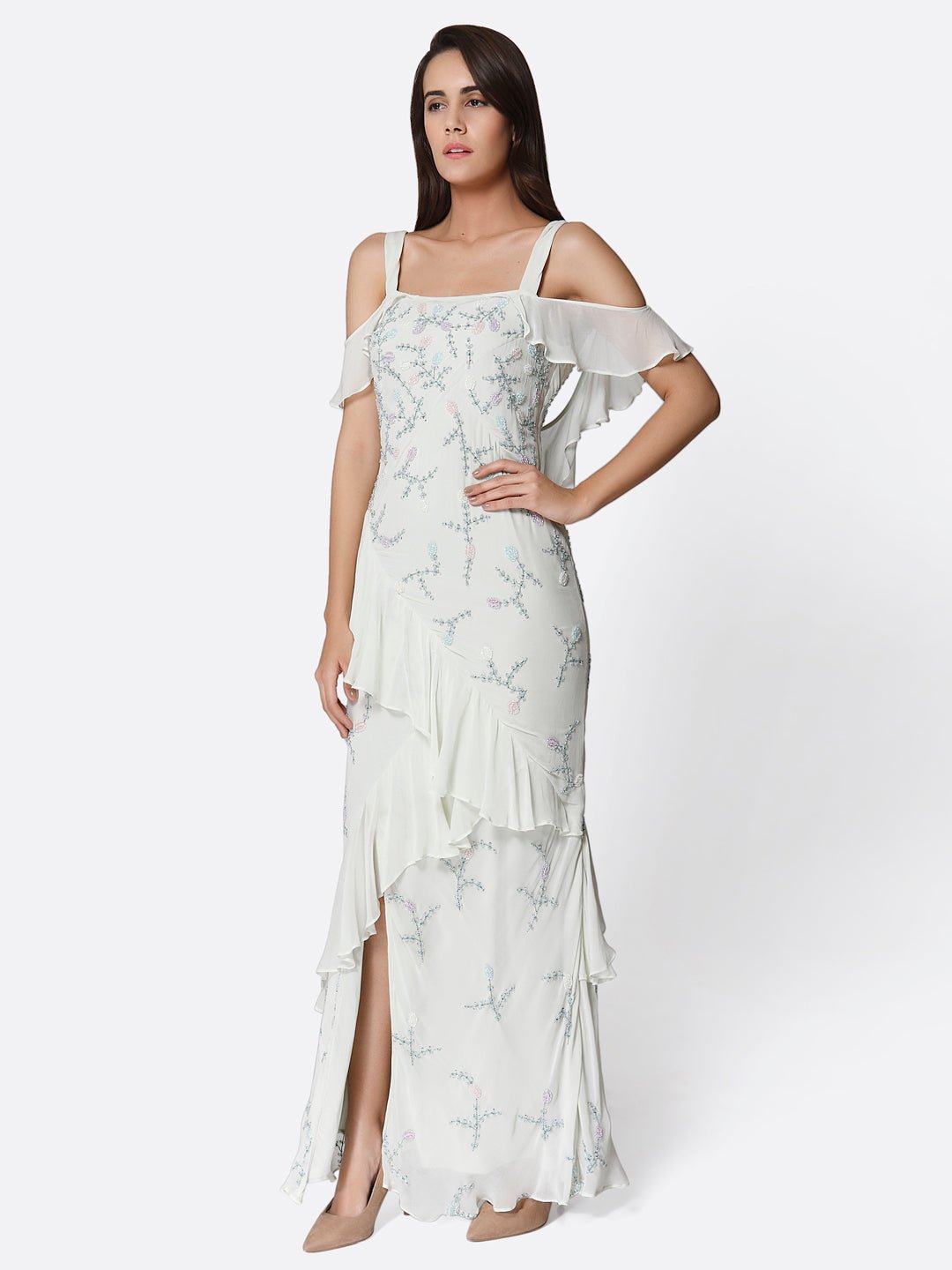 Sea-green Hand Embellished Gown - AaliyaIndia