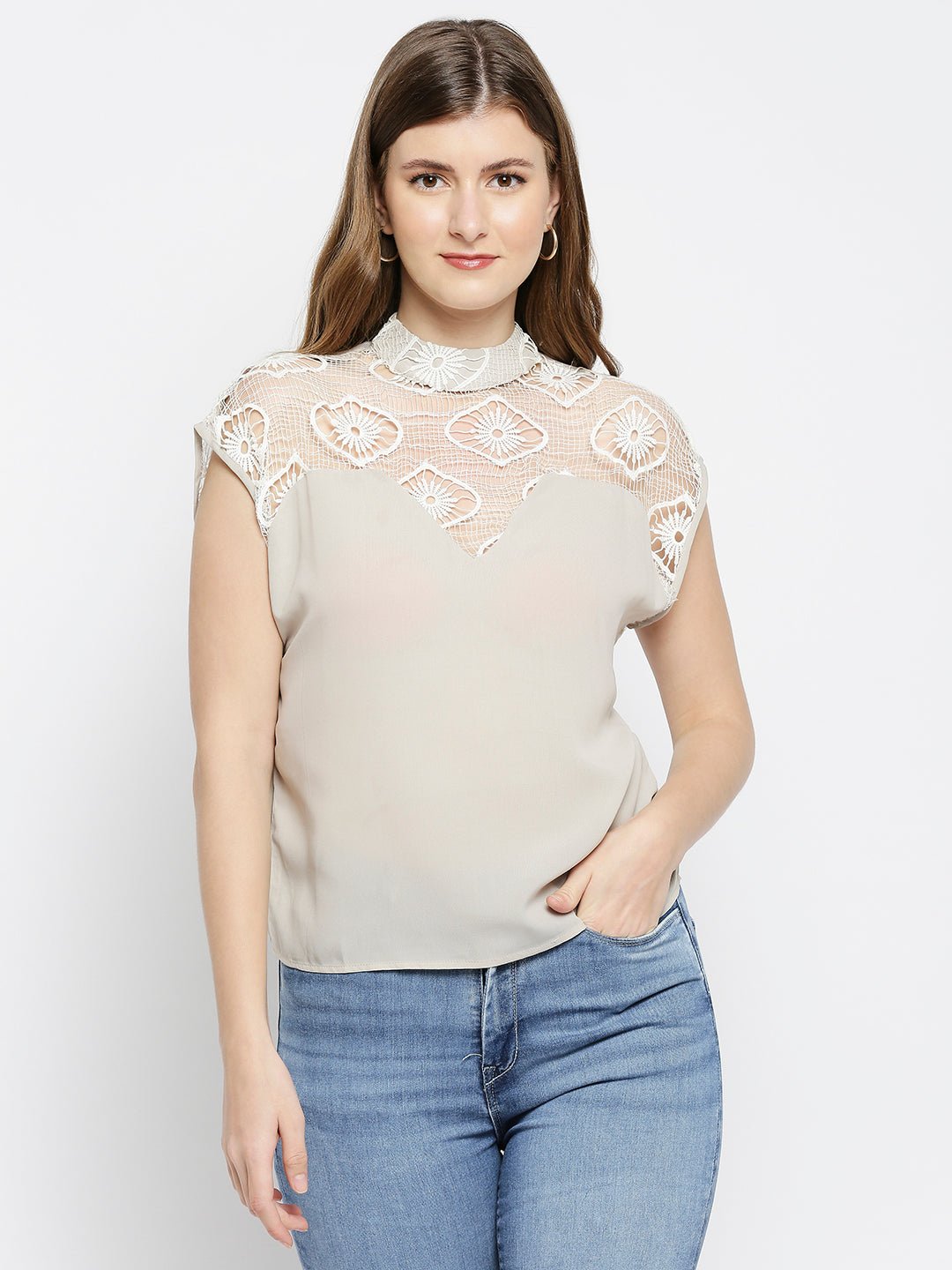 Sleeveless Lace Inserted Top - AaliyaIndia