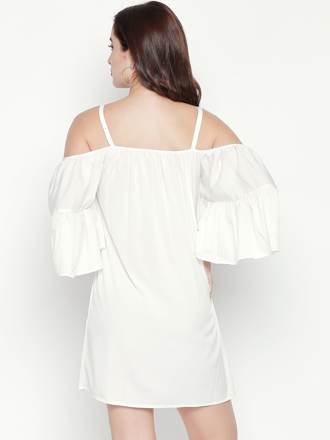 White Cold Shoulder Embroidered Dress - AaliyaIndia