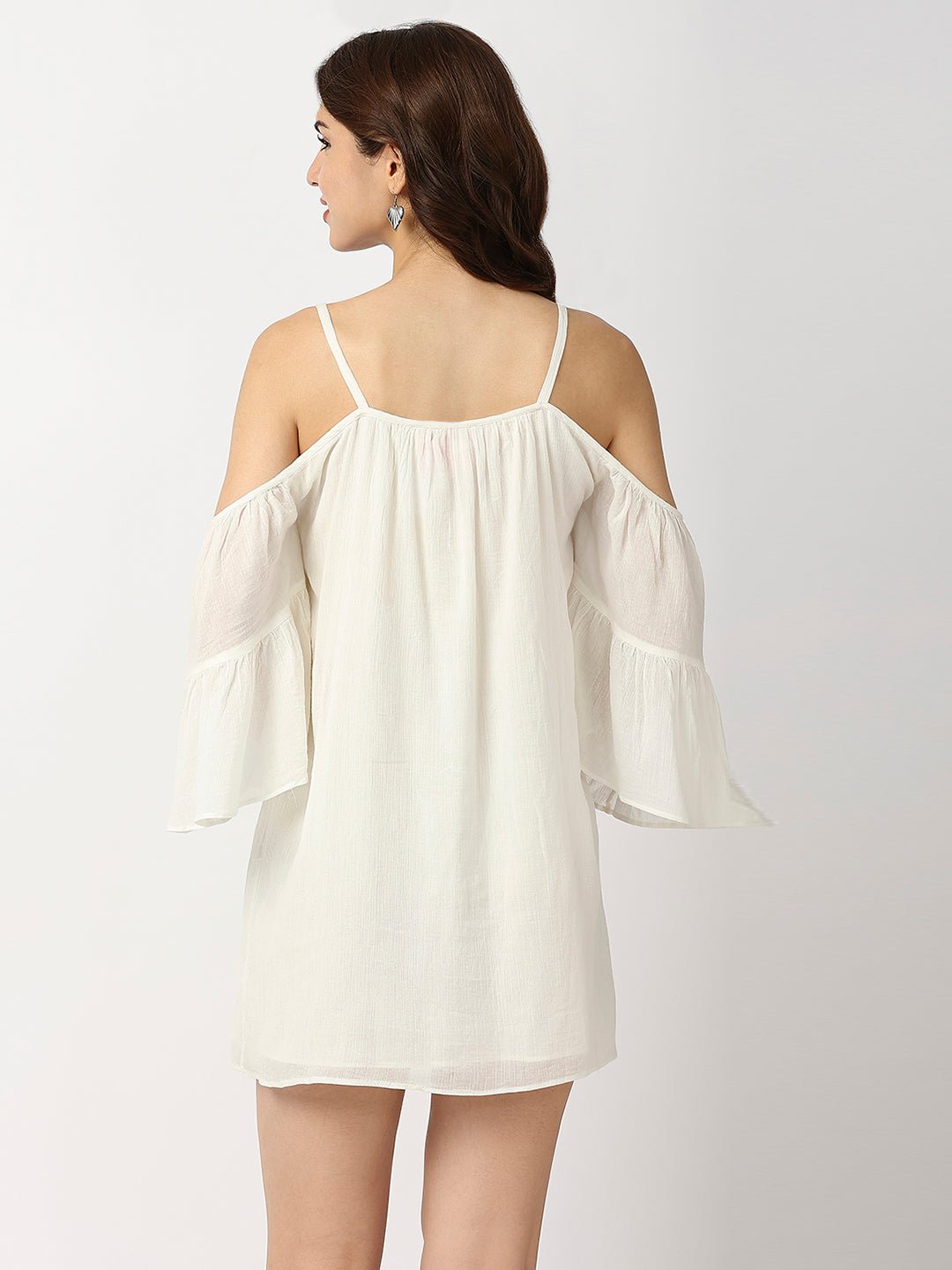 White Cotton Shoulder Strap Off Shoulder Dress - AaliyaIndia