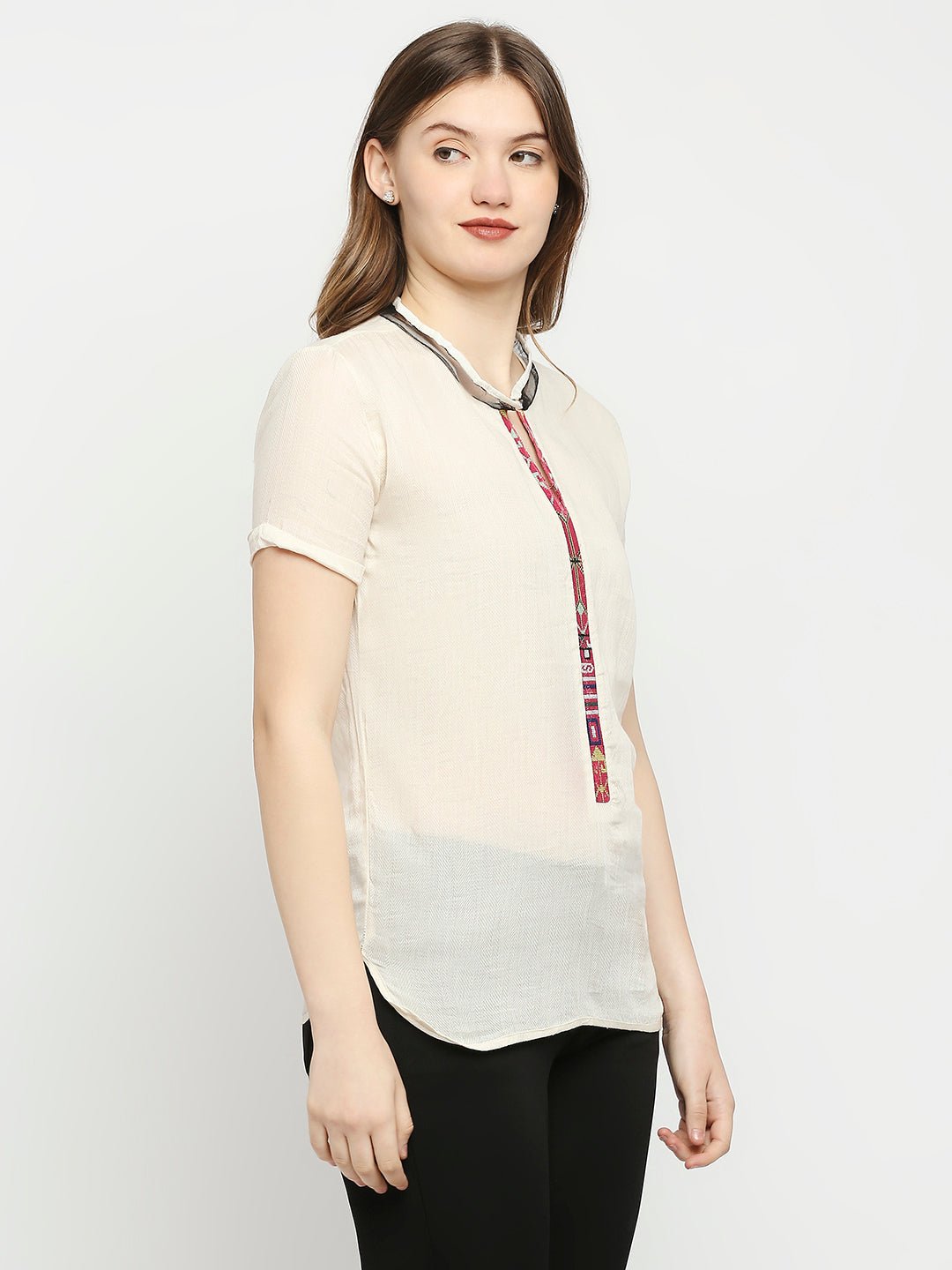 White Cotton Top With Lace Insert - AaliyaIndia