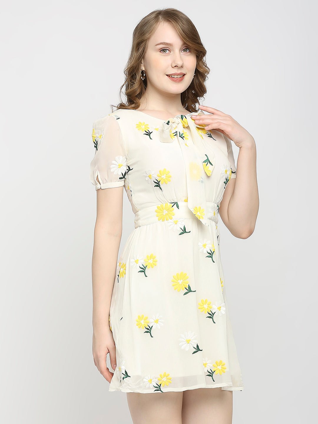 White Embroidered Mini Dress - AaliyaIndia