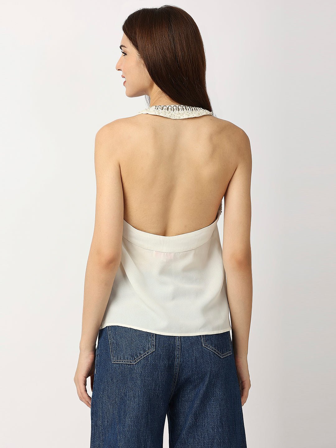 White Halter Neck Top - AaliyaIndia