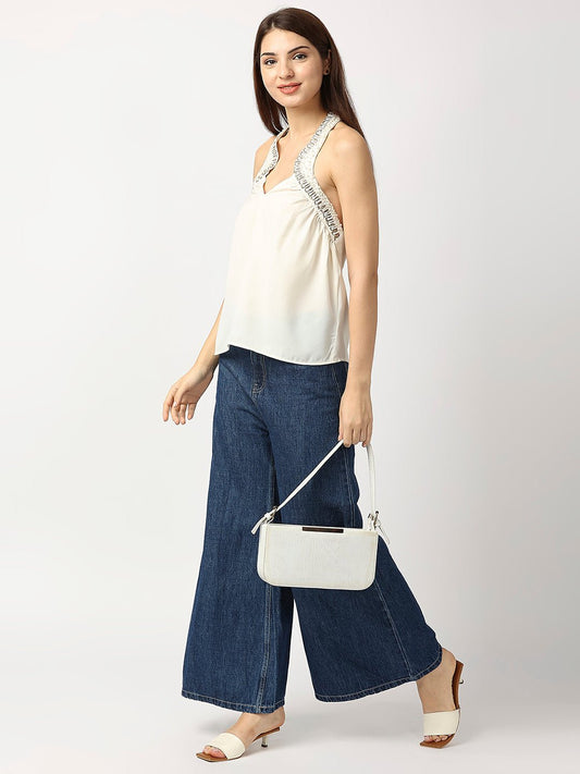 White Halter Neck Top - AaliyaIndia