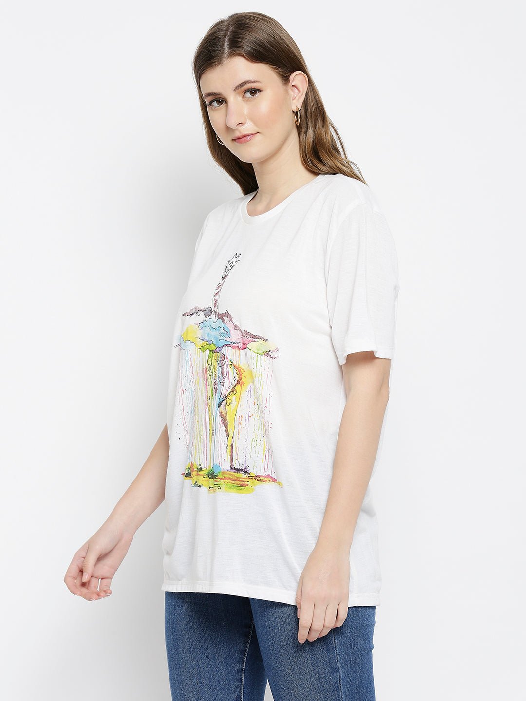 White Printed Giraffe T-Shirt - AaliyaIndia