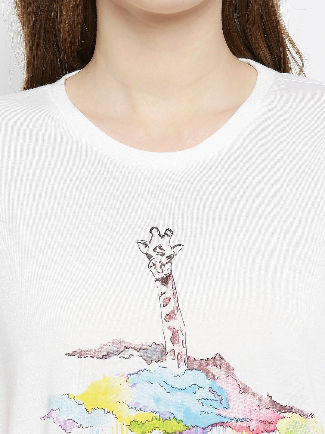 White Printed Giraffe T-Shirt - AaliyaIndia