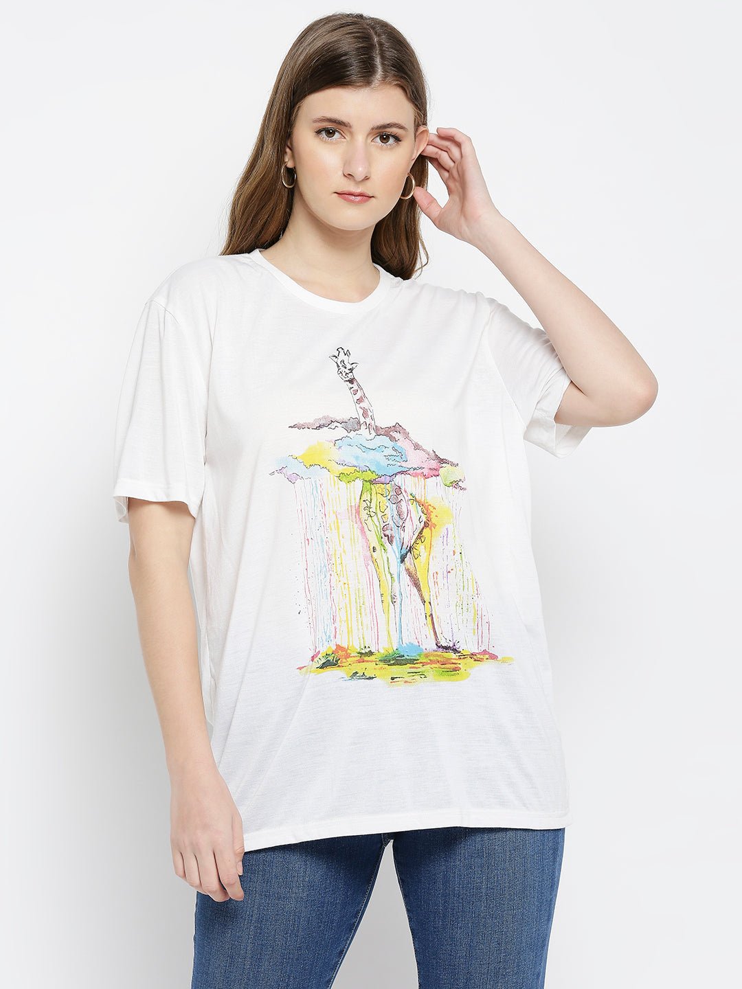 White Printed Giraffe T-Shirt - AaliyaIndia