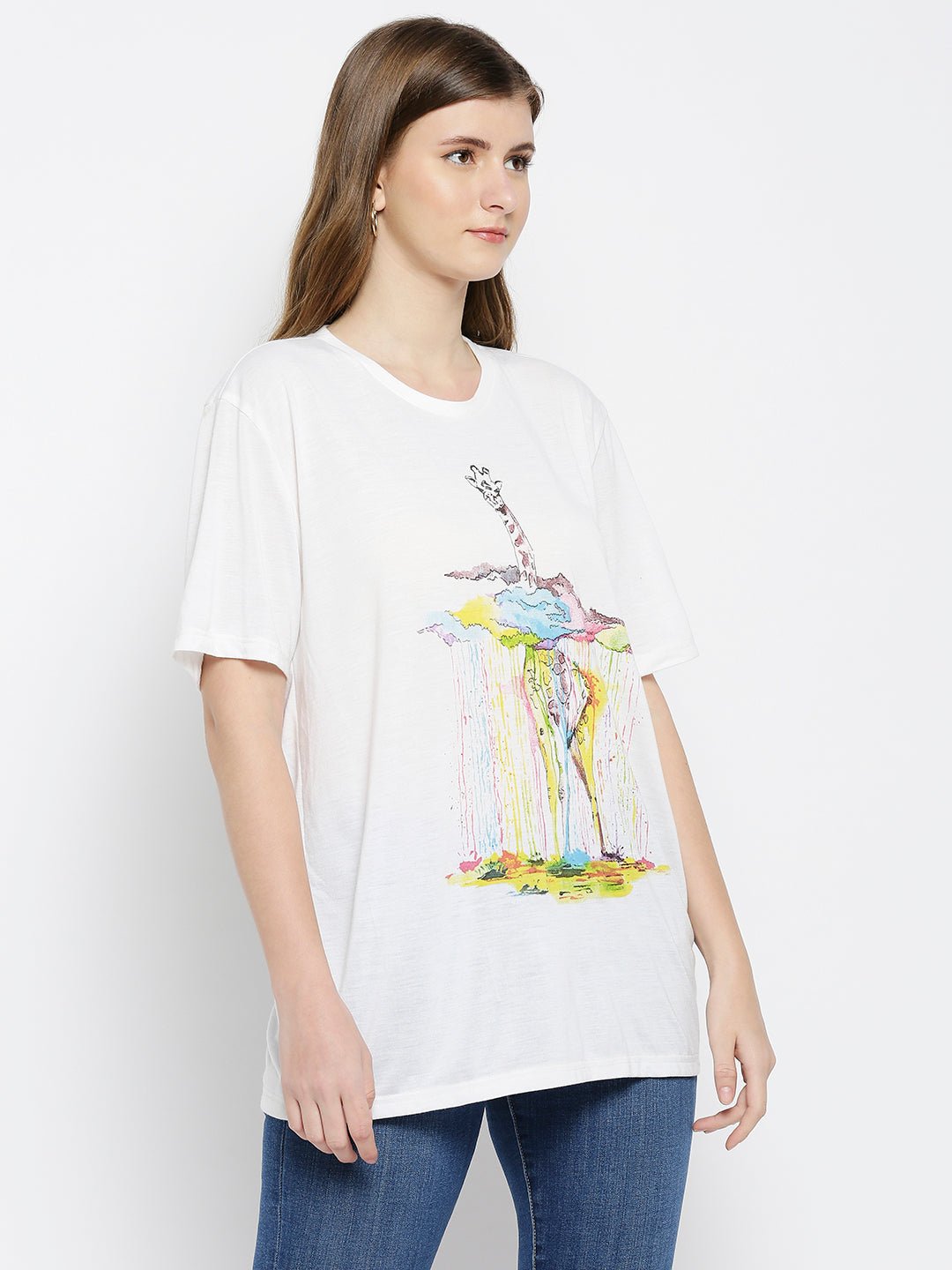 White Printed Giraffe T-Shirt - AaliyaIndia