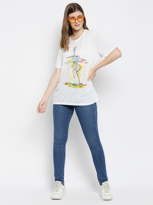 White Printed Giraffe T-Shirt - AaliyaIndia