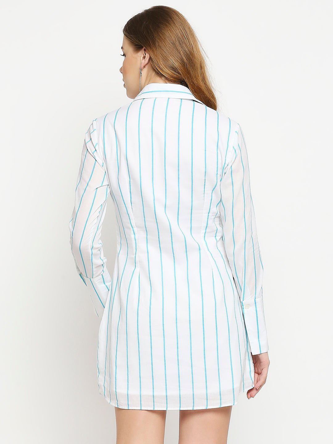 White Shirt Dress With Blue Stripes - AaliyaIndia