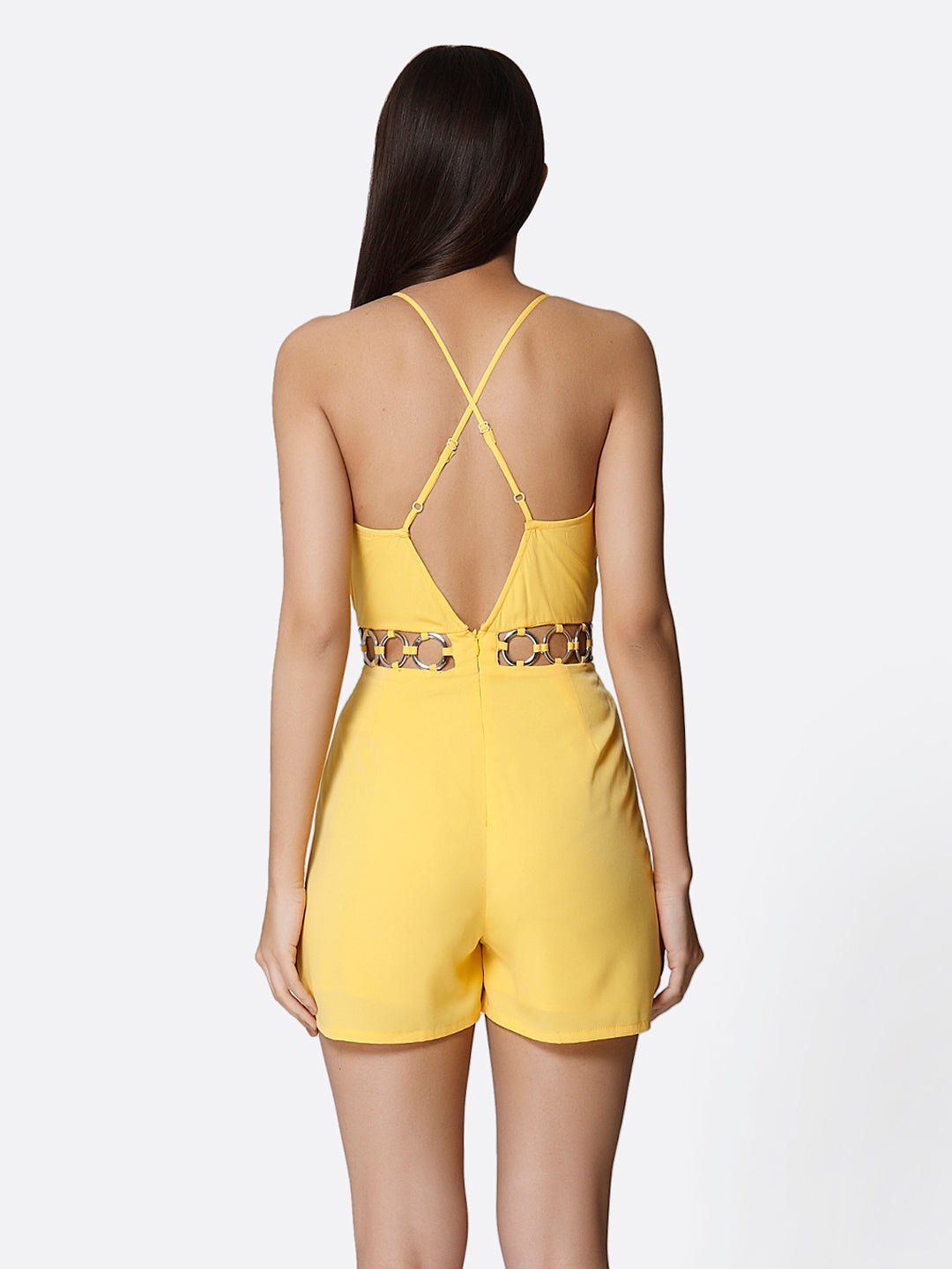 Yellow Playsuit With Metal Rings - AaliyaIndia