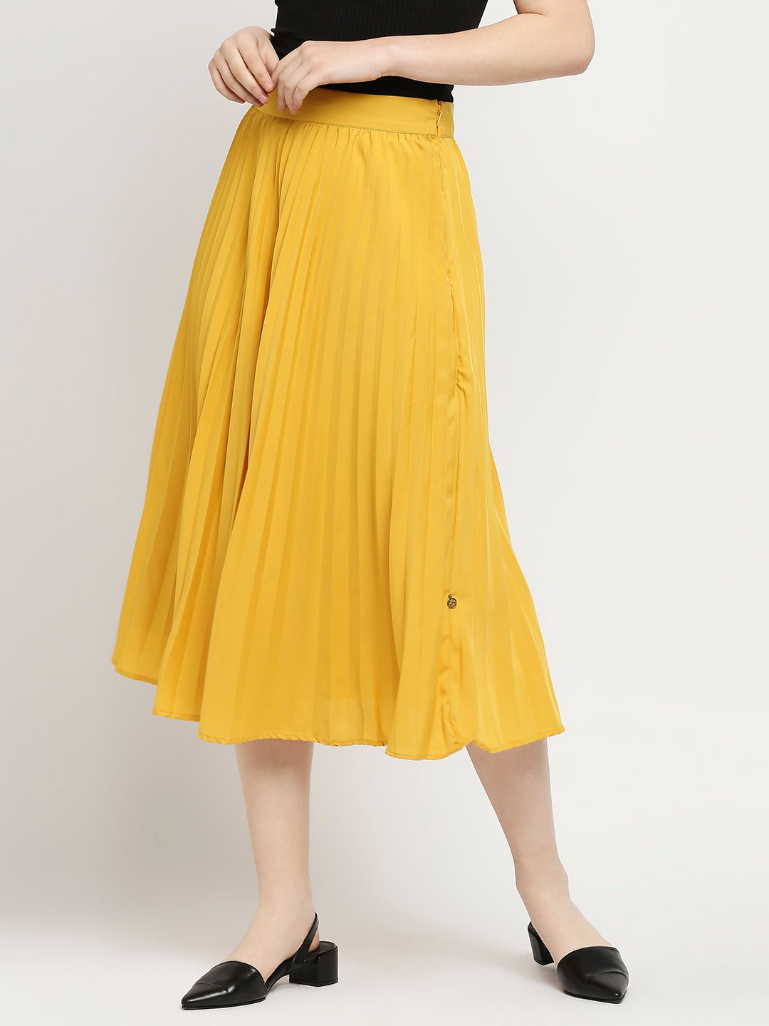 Yellow pleated skirt - AaliyaIndia