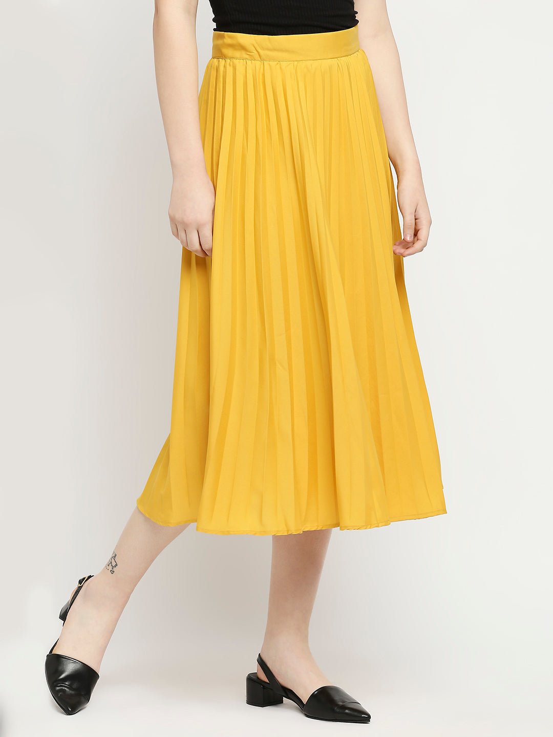 Yellow pleated skirt - AaliyaIndia