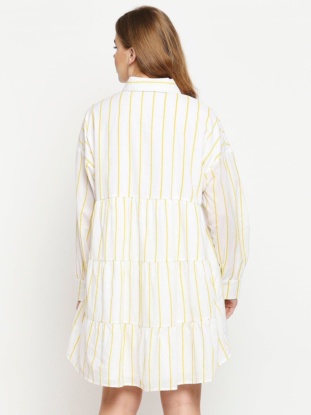 Yellow Striped Shirt Dress - AaliyaIndia