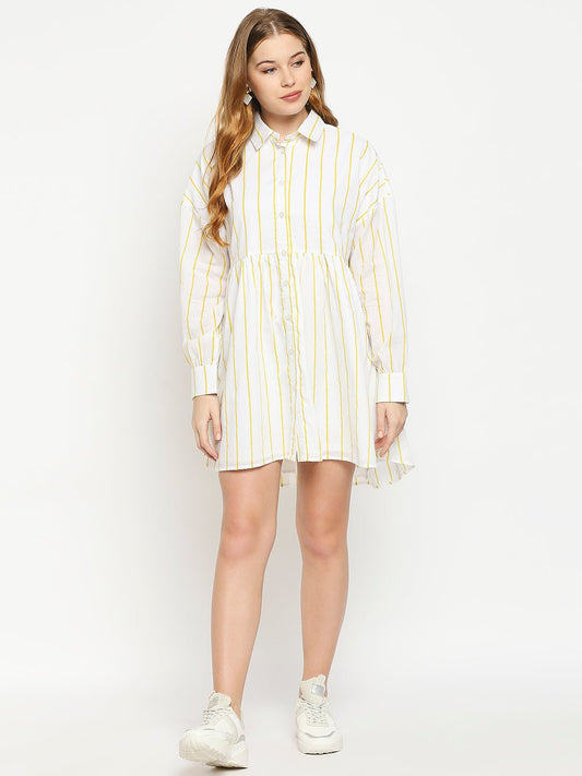 Yellow Striped Shirt Dress - AaliyaIndia