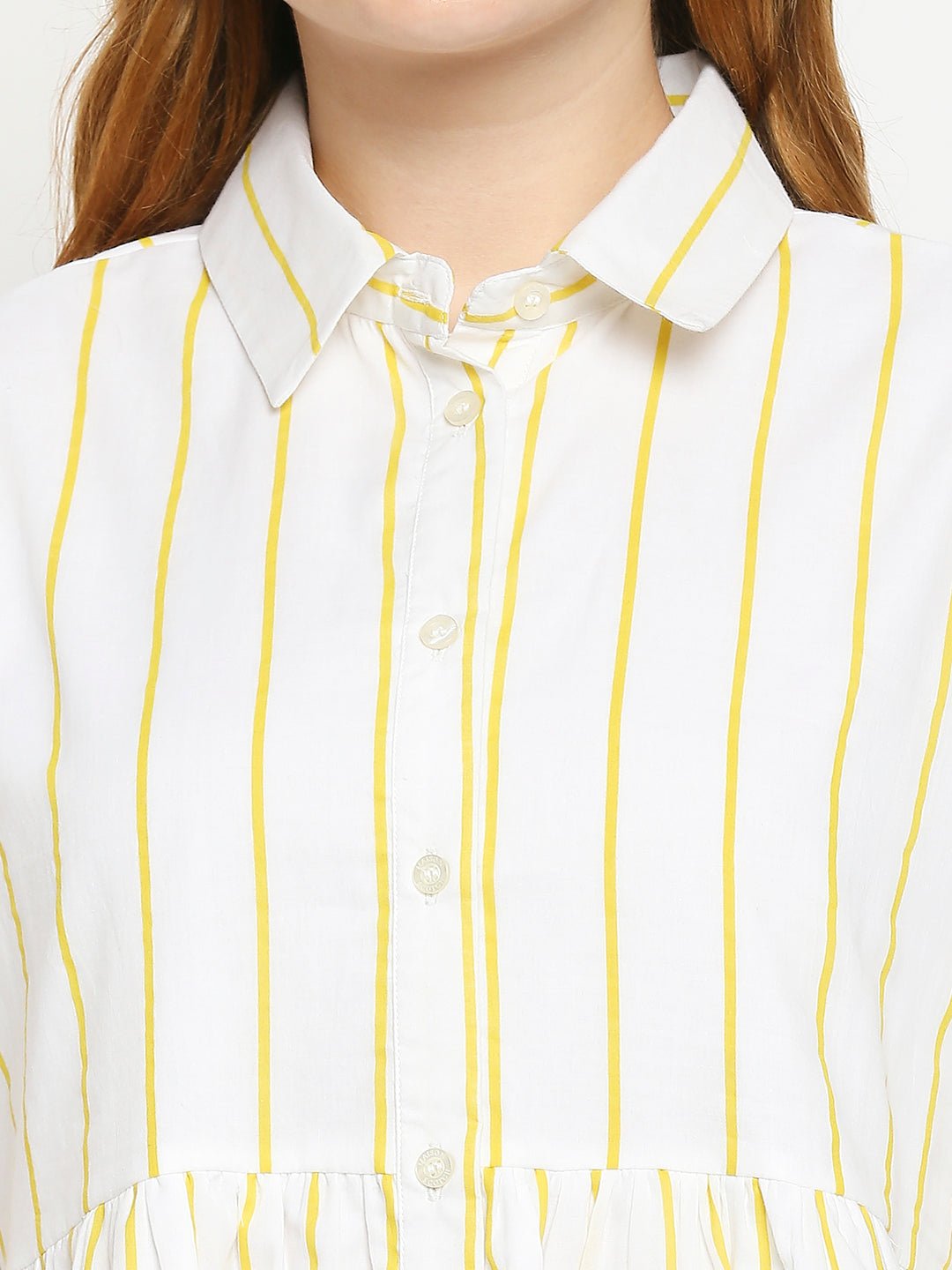 Yellow Striped Shirt Dress - AaliyaIndia